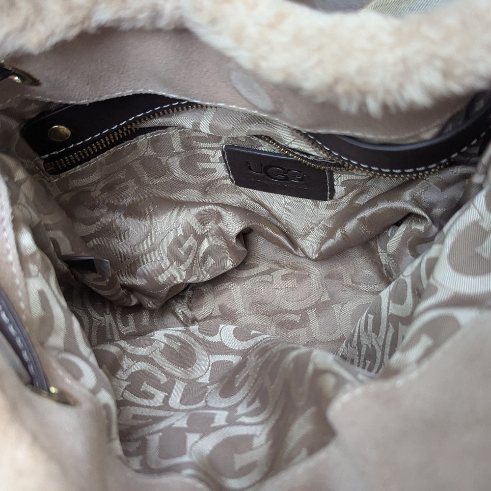Ugg Quinn Tan Suede Sherpa Bucket Bag Purse - Picture 12 of 16